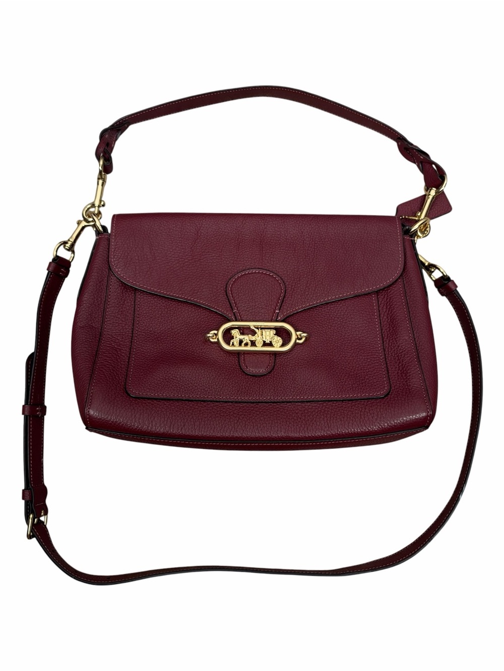 Coach Jade Burgundy Red Pebbled Leather Messenger Top Handle Bag